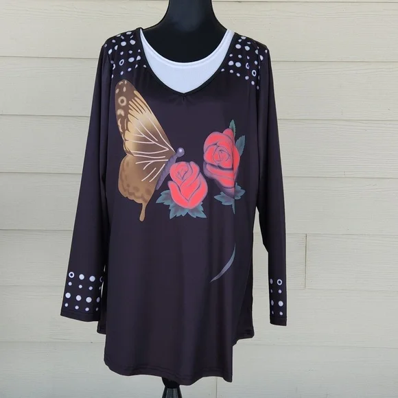 NEW Plus Size & Curve Butterfly Rose Print Above-the-knee ROSEGAL Dress (3X) - Picture 3 of 12